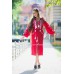 Boho Style Embroidered Midi Dress Red with White Embroidery